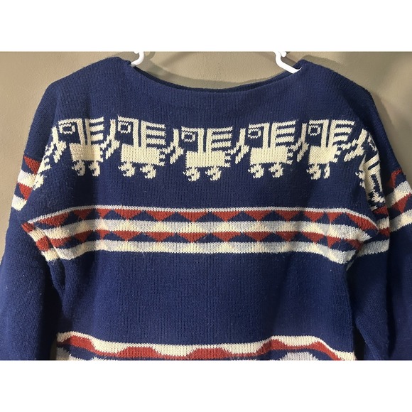 Vintage Bronson of California Acrylic Womens 70s Cropped Blue Ski Sweater Large - Picture 2 of 9